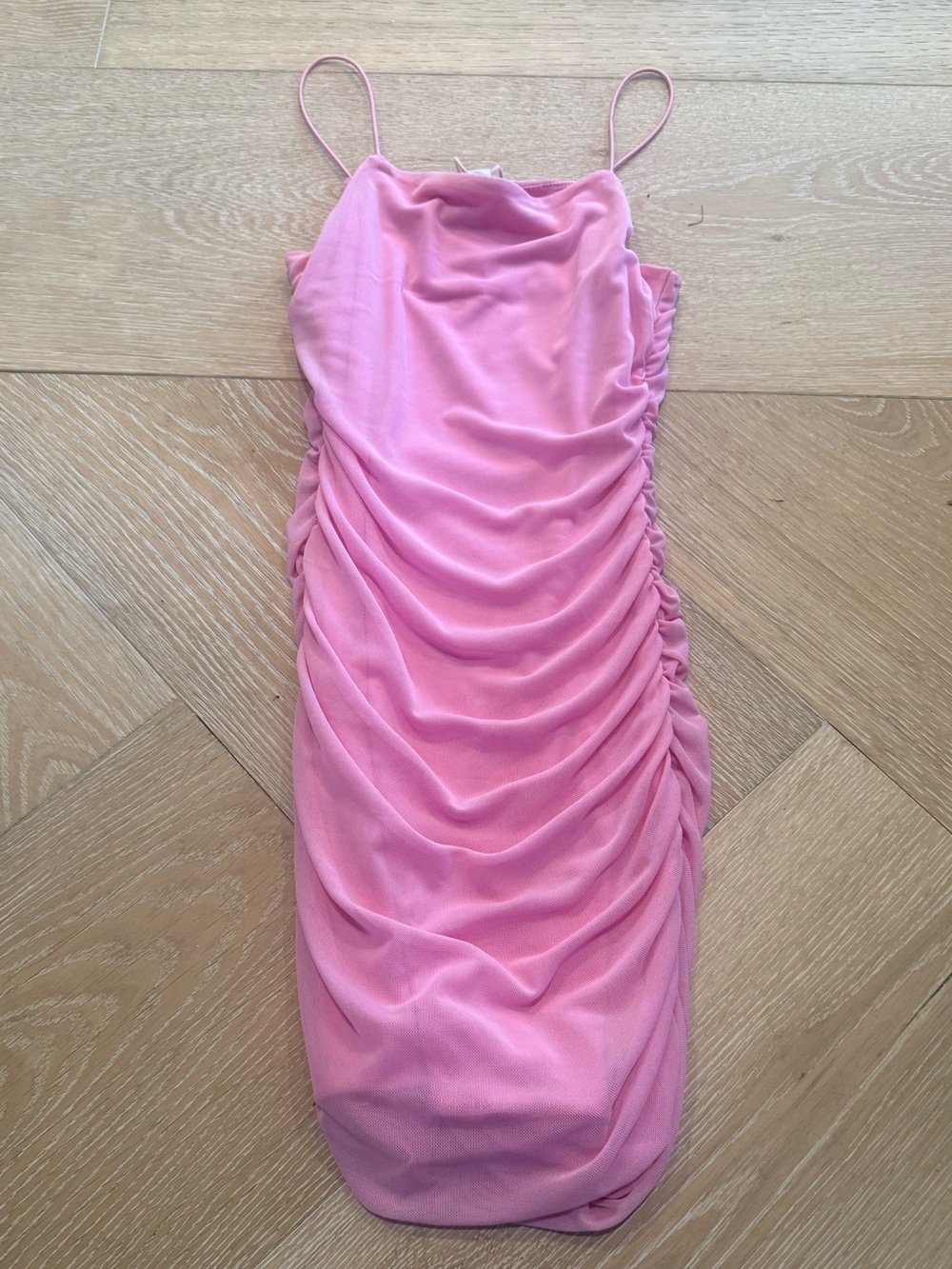 Gianni Bini Pink Ruched Slip Dress with Spaghetti Straps